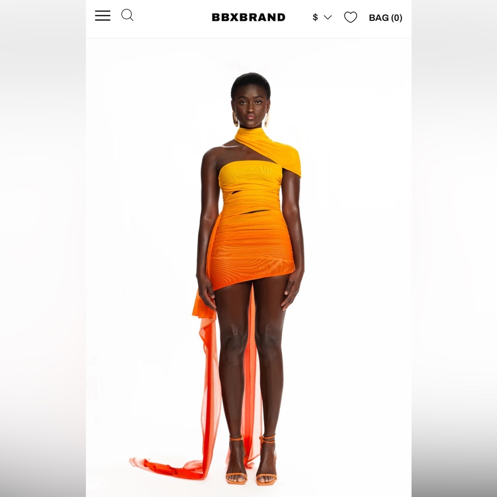BBXBrand Ruched Bandeau Mini : Ombré Sunset Dress